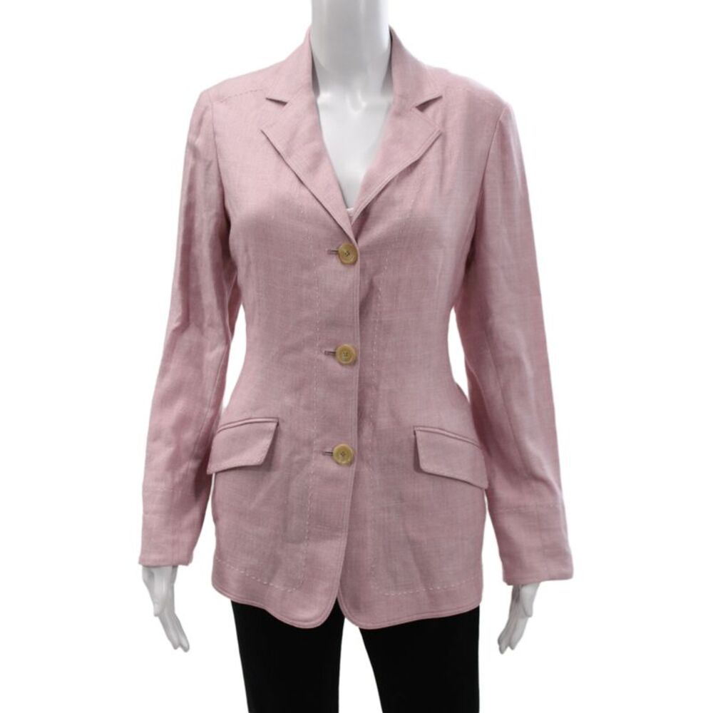Rani Arabella Women Pink Linen Blazer Long Sleeve Button Classic Size M